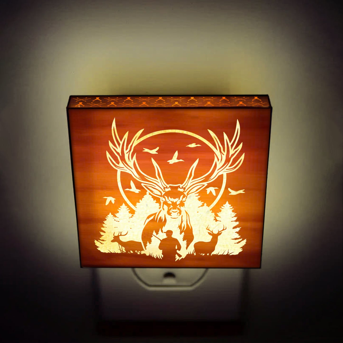 Deer Hunting Engraved Wooden LED Night Light - NLDH0004