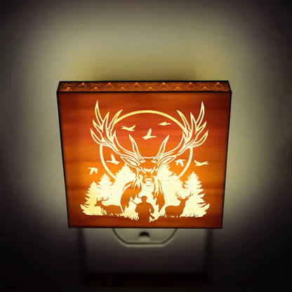 Deer Hunting Engraved Wooden LED Night Light - NLDH0004