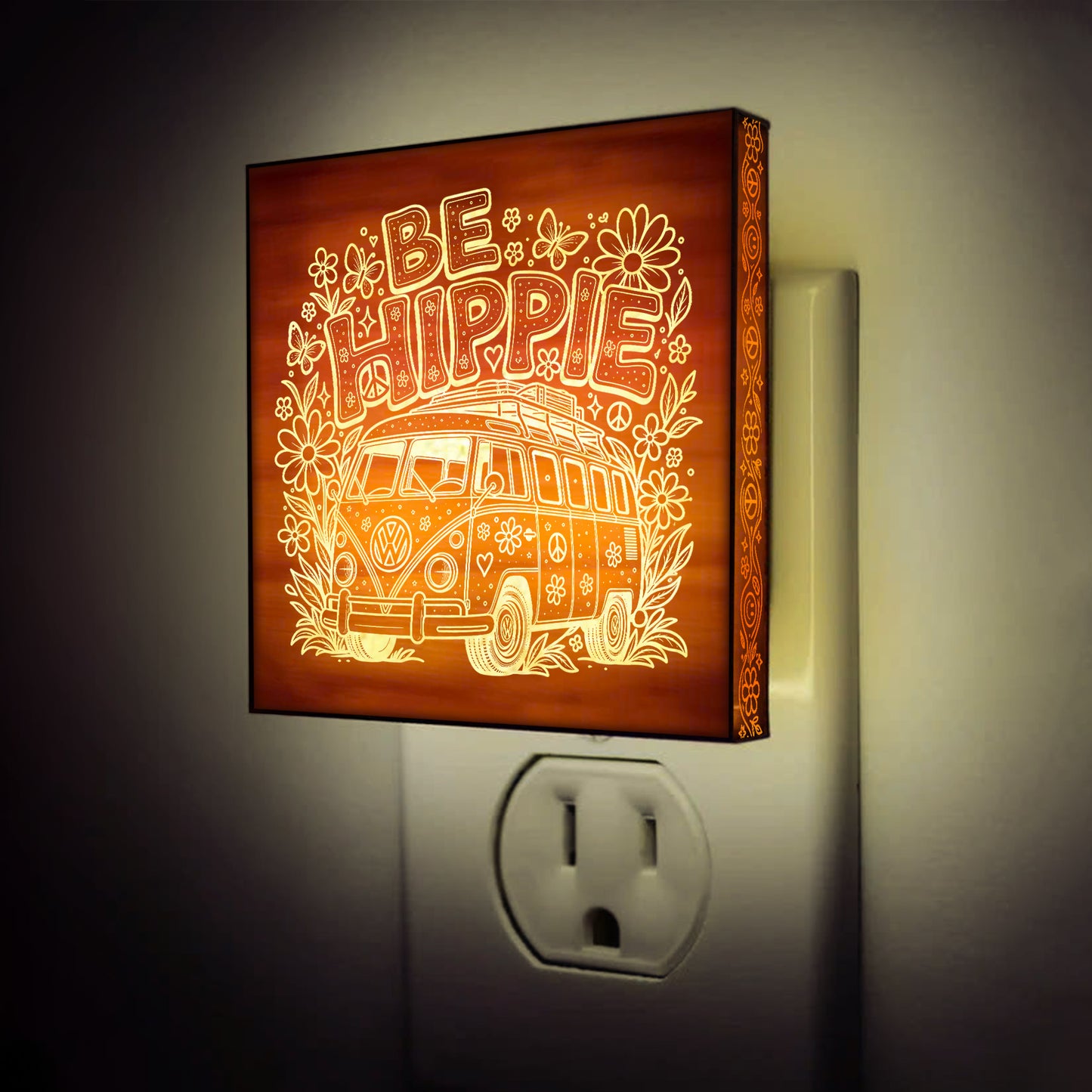 Be Hippie | Artistic Engraved Wooden LED Night Light | HP0002