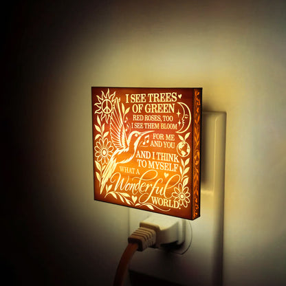 What a Wonderful World, Artistic Engraved Wooden LED Night Light, PH0021
