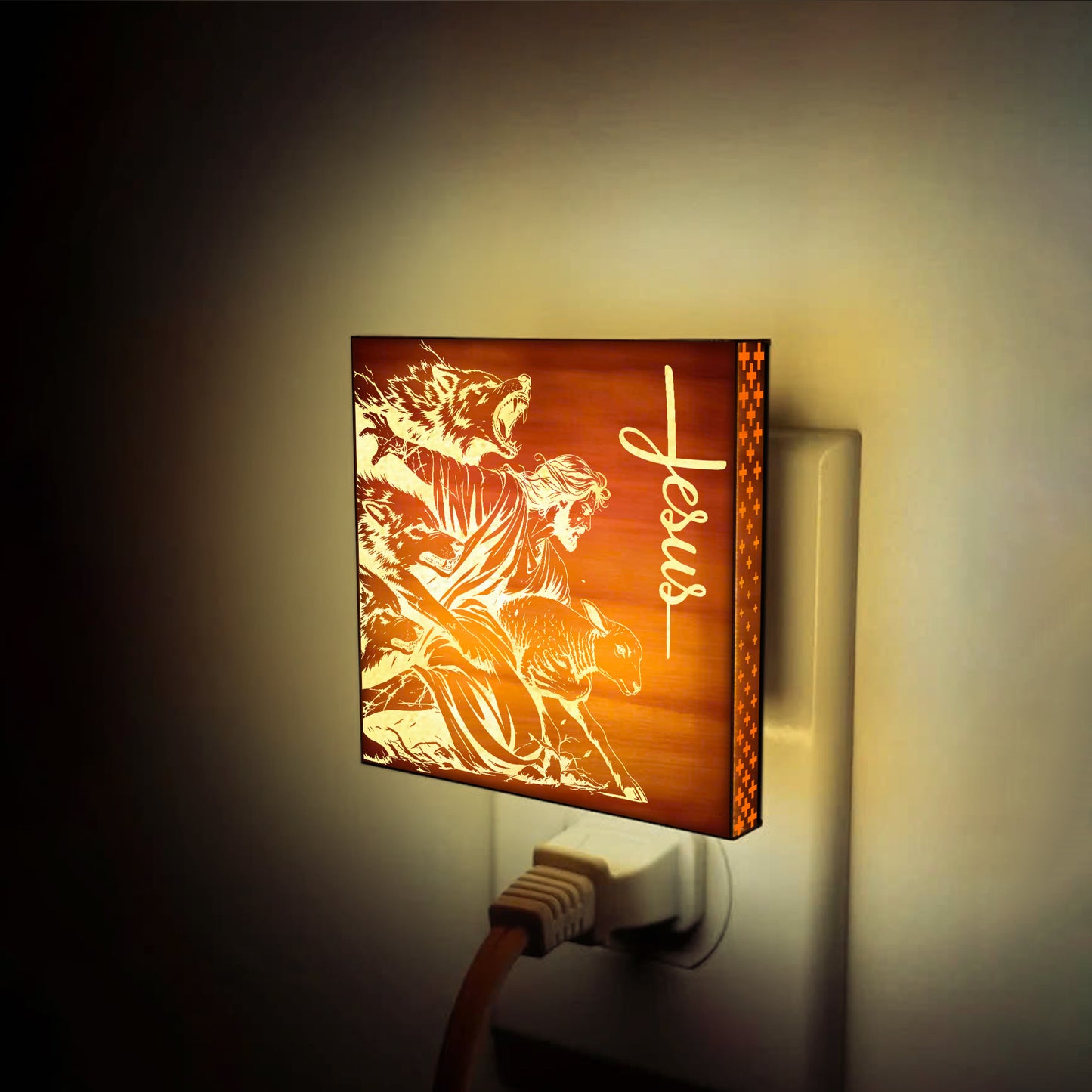 The Good Shepherd Engraved Wooden LED Night Light - NLG0008