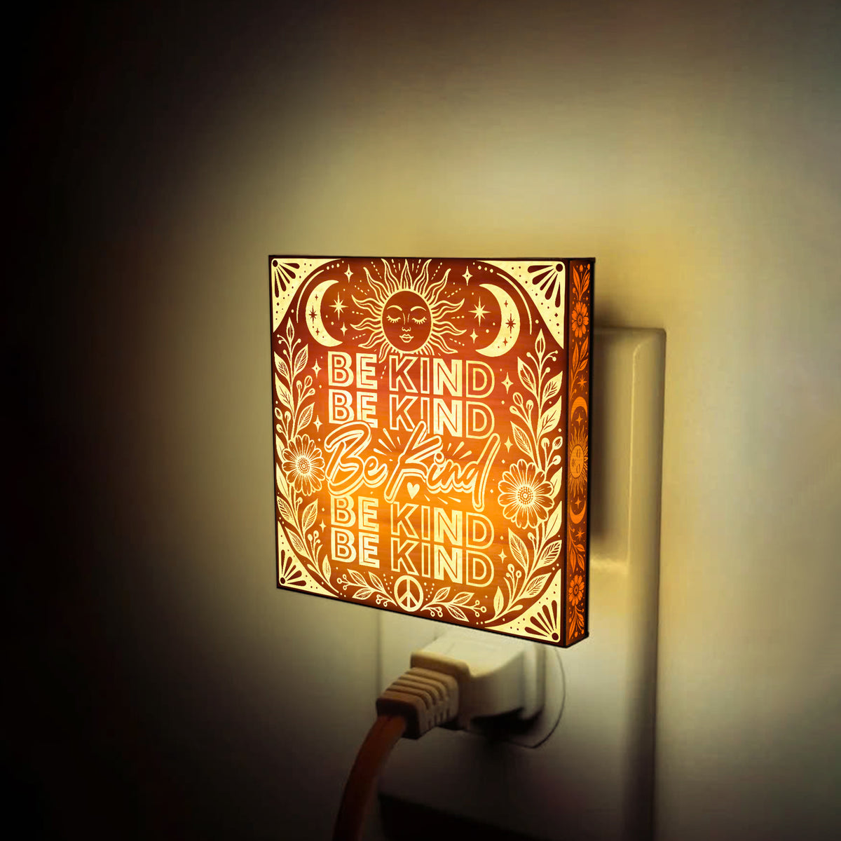 BE KIND, Artistic Engraved Wooden LED Night Light, PH0012