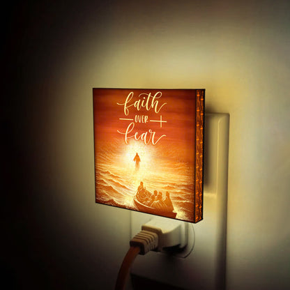 Faith Over Fear Engraved Wooden LED Night Light - NLG0020