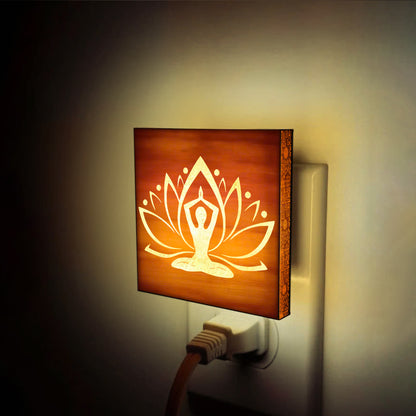 Lotus Peace Yoga Lover Engraved Wooden LED Night Light - NLYG0006