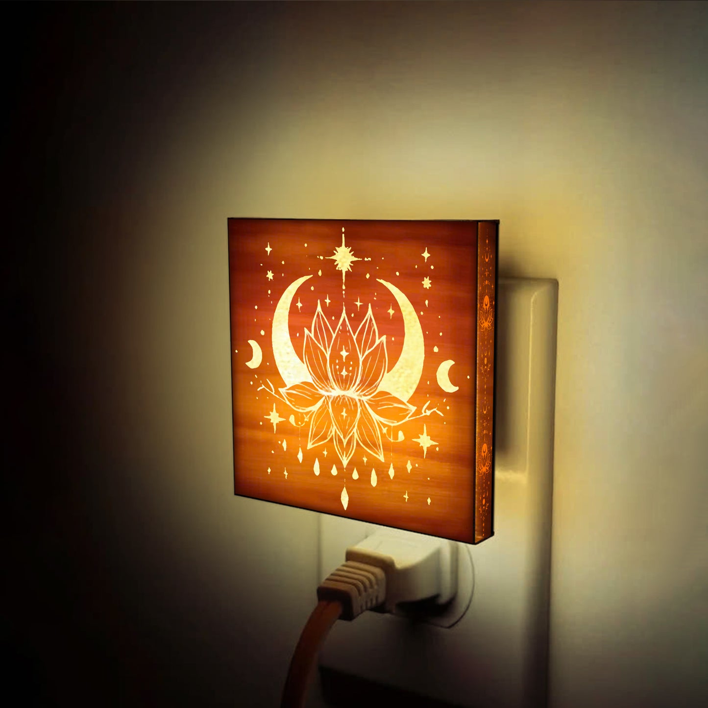 Celestial Lotus Yoga Lover Engraved Wooden LED Night Light - NLYG0007