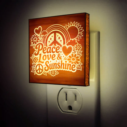 Peace, Love & Sunshine | Artistic Engraved Wooden LED Night Light | HP0001