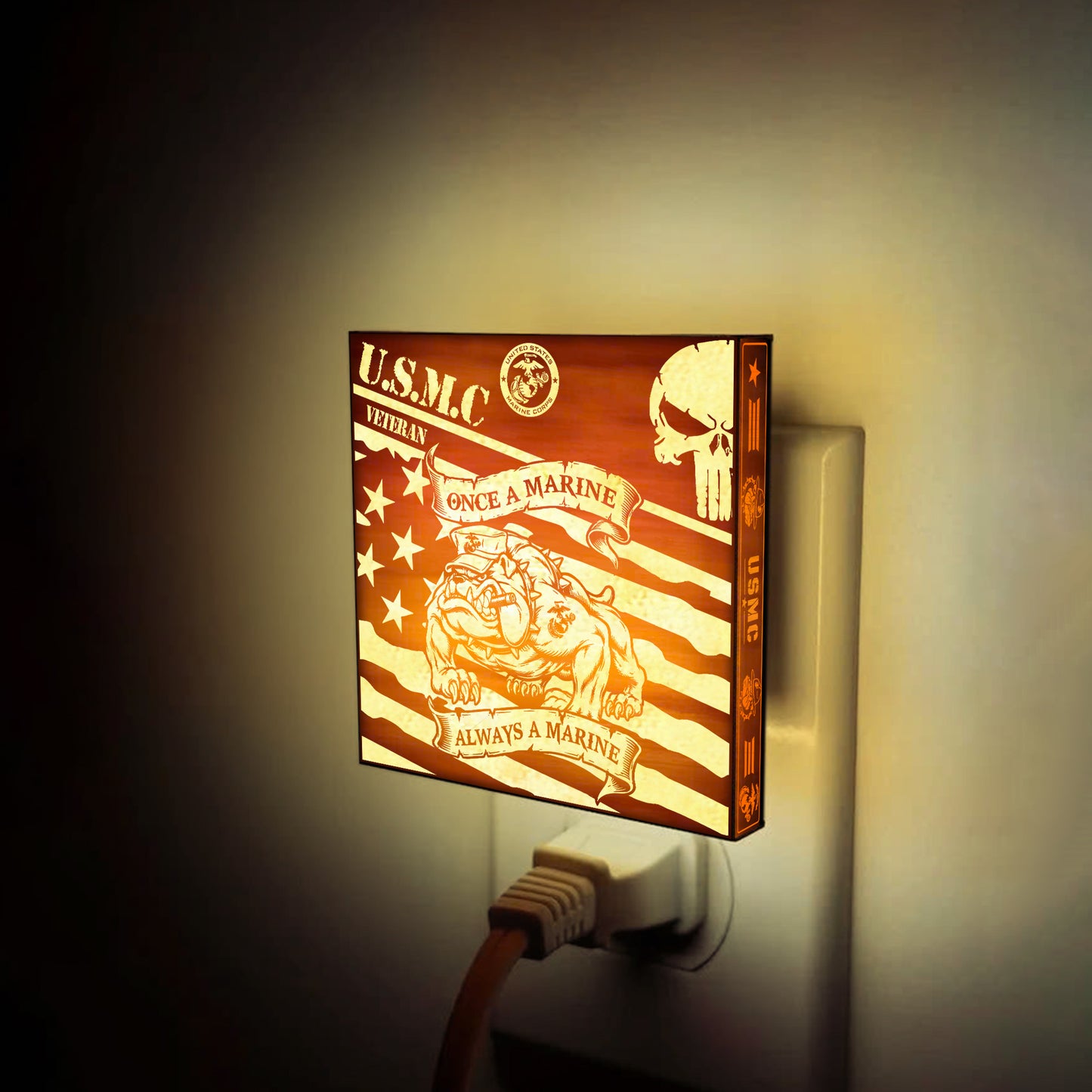 Marine Veteran | Once a Marine - Always a Marine | Artistic Engraved Wooden LED Night Light, NLV0030