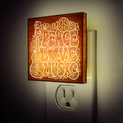 Peace, Love & Music | Artistic Engraved Wooden LED Night Light | HP0005