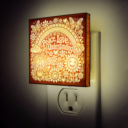 Peace - Love - Understanding | Artistic Engraved Wooden LED Night Light | HP0015