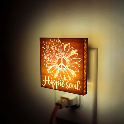 Hippie Soul, Artistic Engraved Wooden LED Night Light, PH0025