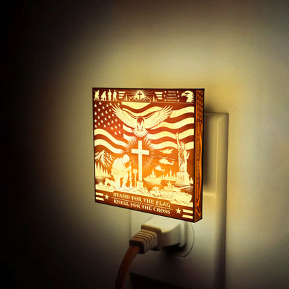 Stand For the Flag - Kneel For the Cross | Artistic Engraved Wooden LED Night Light, NLV0036