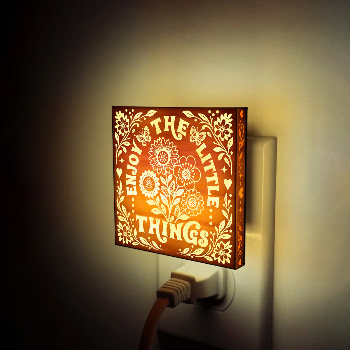Enjoy The Little Things, Artistic Engraved Wooden LED Night Light, PH0024
