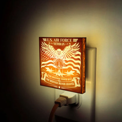 Air Force Veteran | The Uniform Comes Off - The Service Never Leaves | Artistic Engraved Wooden LED Night Light, NLV0033