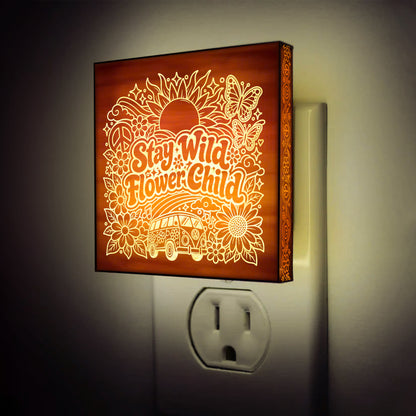 Stay Wild Flower Child | Artistic Engraved Wooden LED Night Light | HP0003