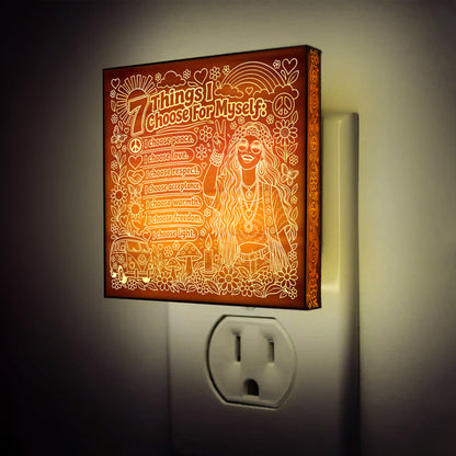 7 Things I Choose For Myself | Artistic Engraved Wooden LED Night Light | HP0018