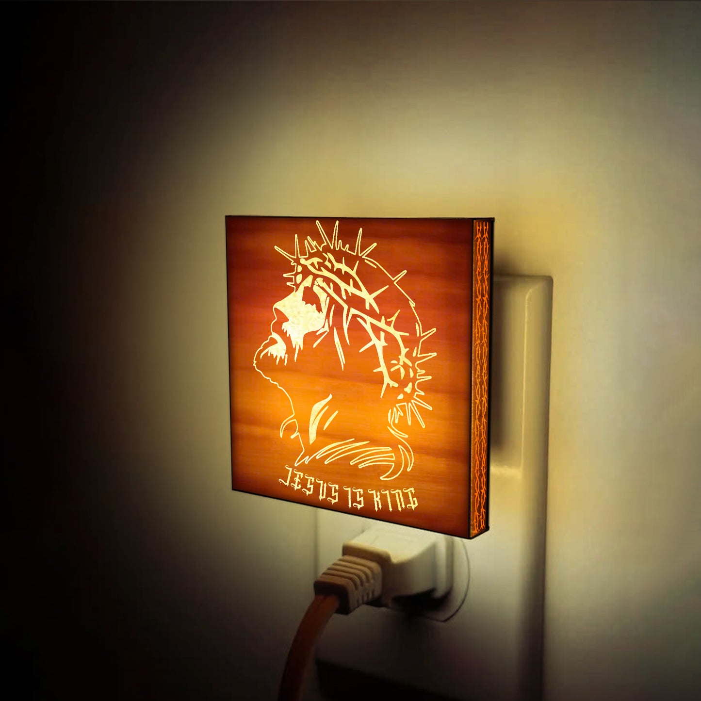 Jesus is King Artisan Engraved Wooden LED Night Light - NLG0012
