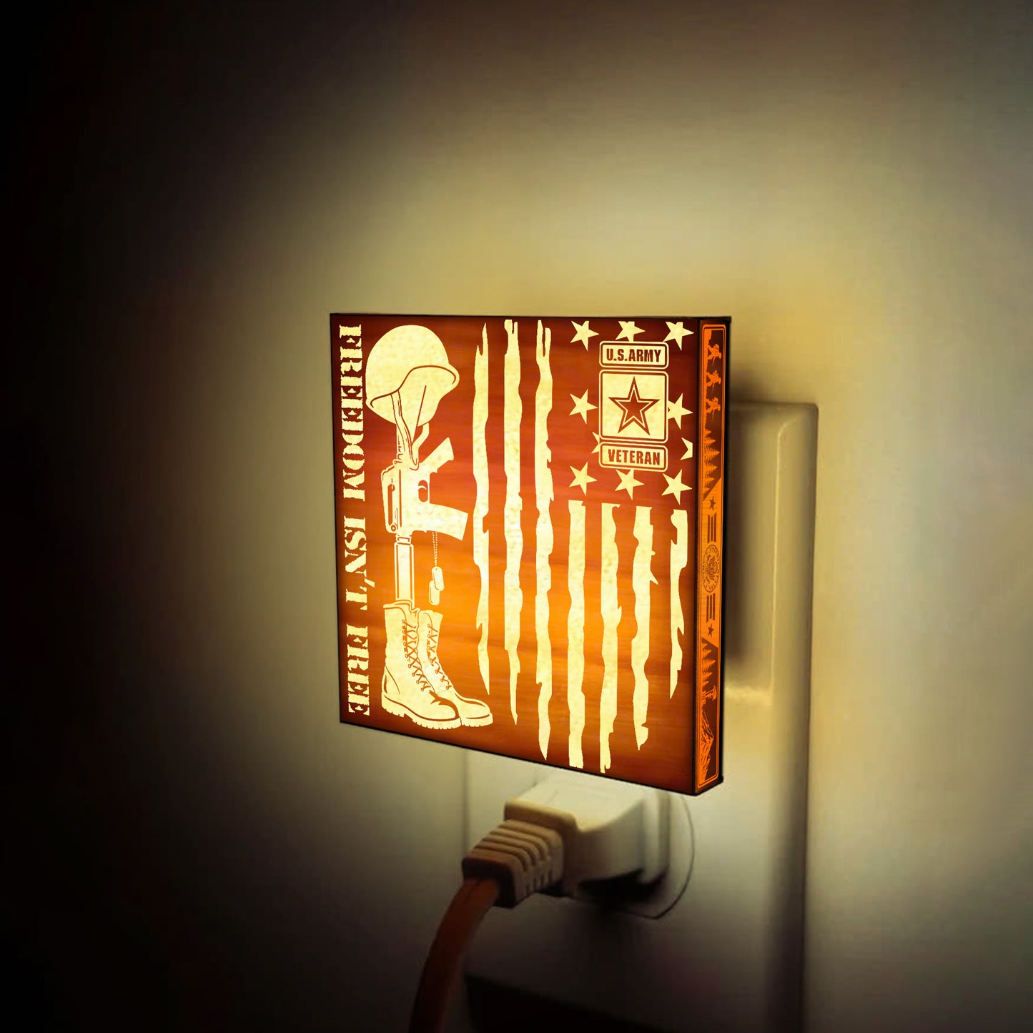 Army Veteran | Freedom Isn't Free | Artistic Engraved Wooden LED Night Light, NLV0032