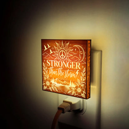 STRONGER Than The Storm, Artistic Engraved Wooden LED Night Light, PH0019