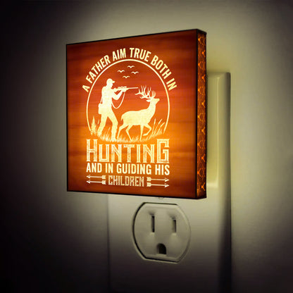 A Father Aim True Both In Hunting Engraved Wooden LED Night Light - NLDH0010