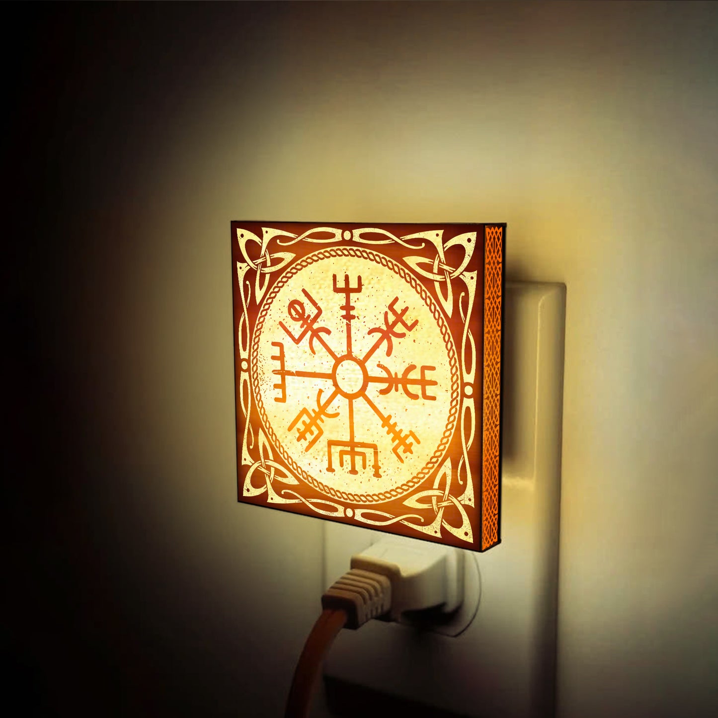 Vegvisir Viking Compass Engraved Wooden LED Night Light - NLVK0018