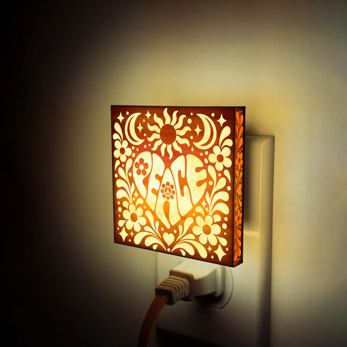 PEACE, Artistic Engraved Wooden LED Night Light, PH0015