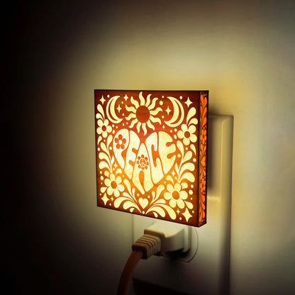 PEACE, Artistic Engraved Wooden LED Night Light, PH0015