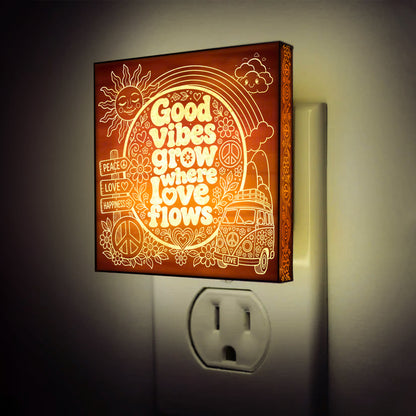 Good Vibes Grow Where Love Flows | Artistic Engraved Wooden LED Night Light | HP0016