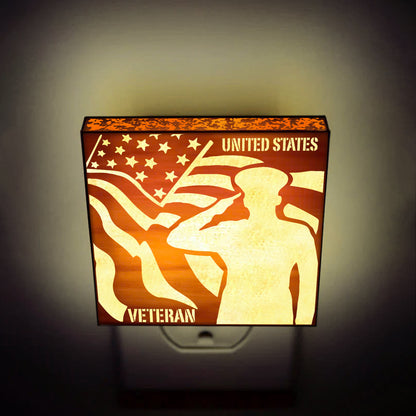U.S. Veteran Saluting – Artisan Engraved Wooden LED Night Light, NLV0010