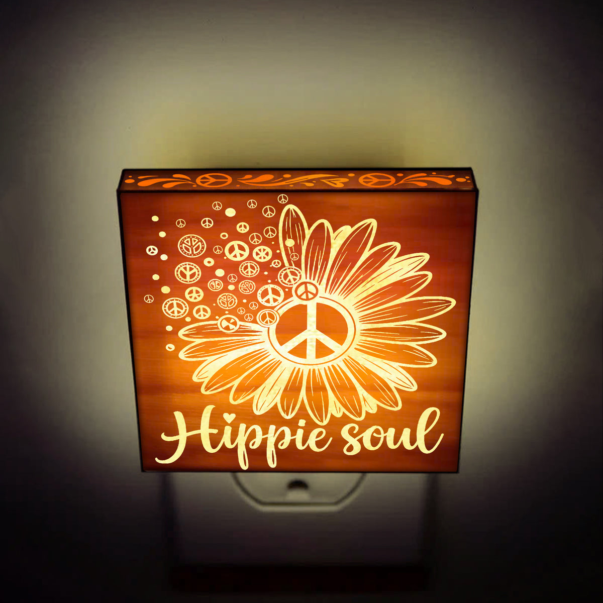 Hippie Soul, Artistic Engraved Wooden LED Night Light, PH0025