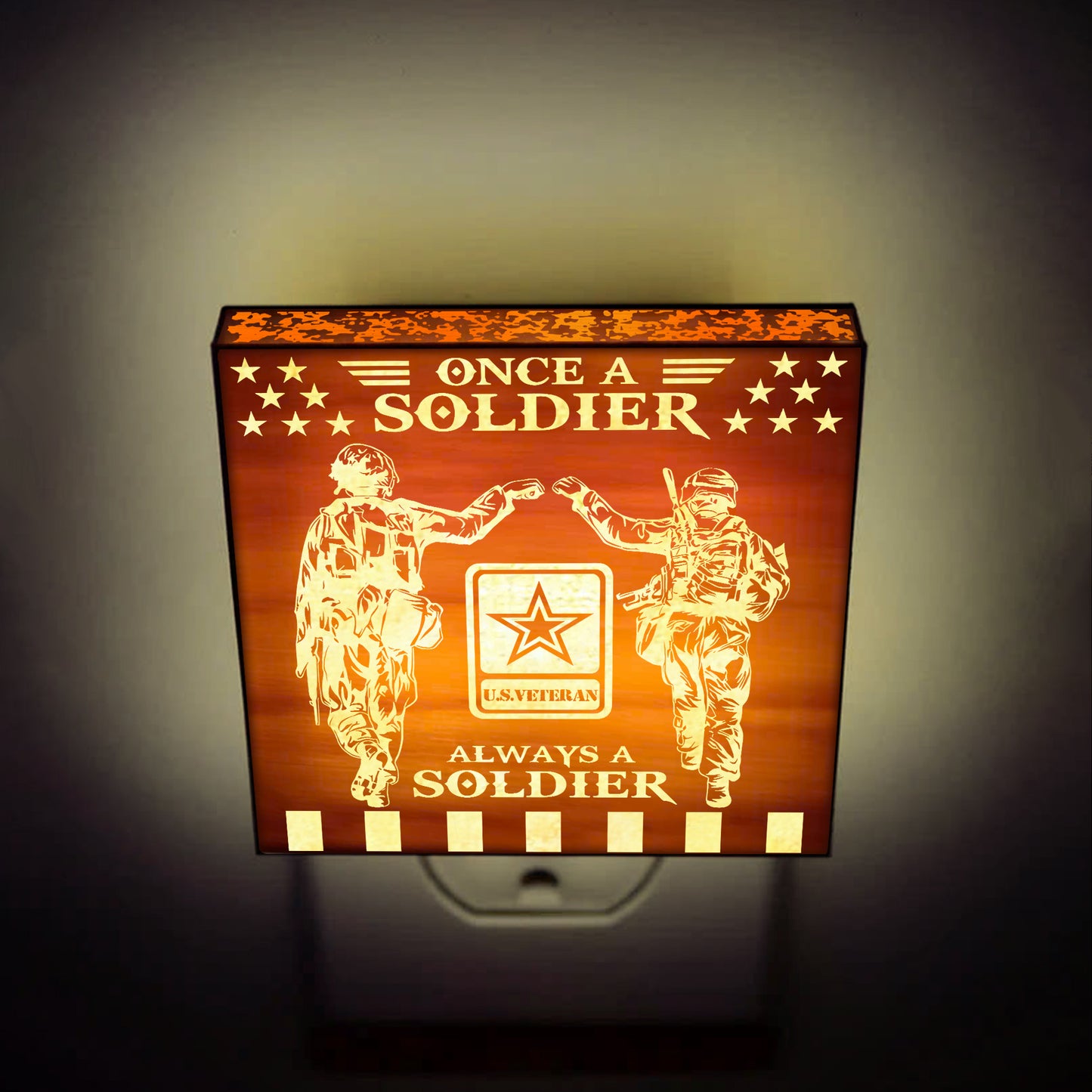 Army Veteran | Once a Soldier, Always a Soldier | Artistic Engraved Wooden LED Night Light, NLV0018A