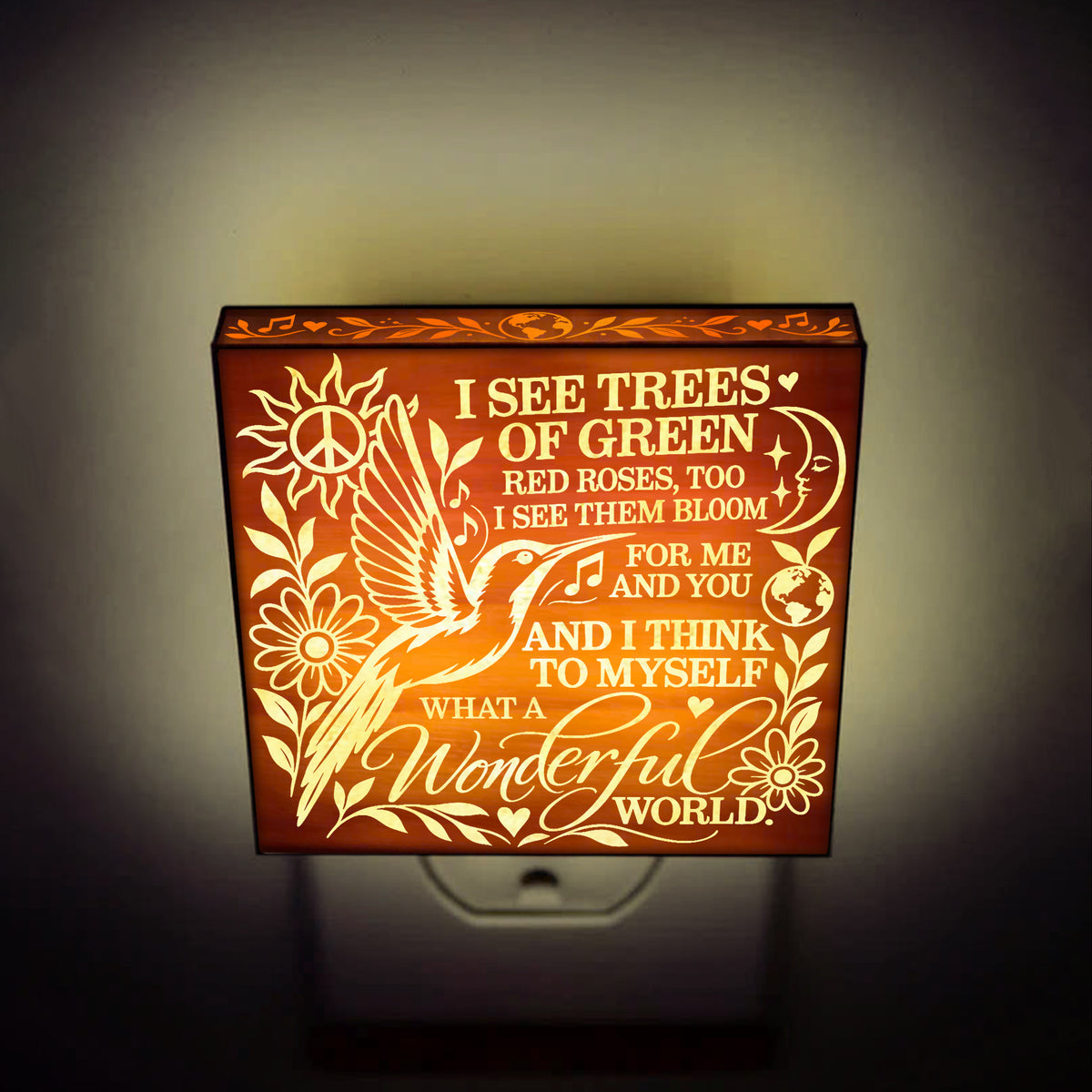 What a Wonderful World, Artistic Engraved Wooden LED Night Light, PH0021