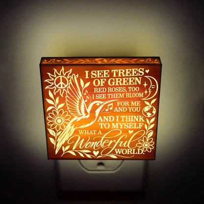What a Wonderful World, Artistic Engraved Wooden LED Night Light, PH0021