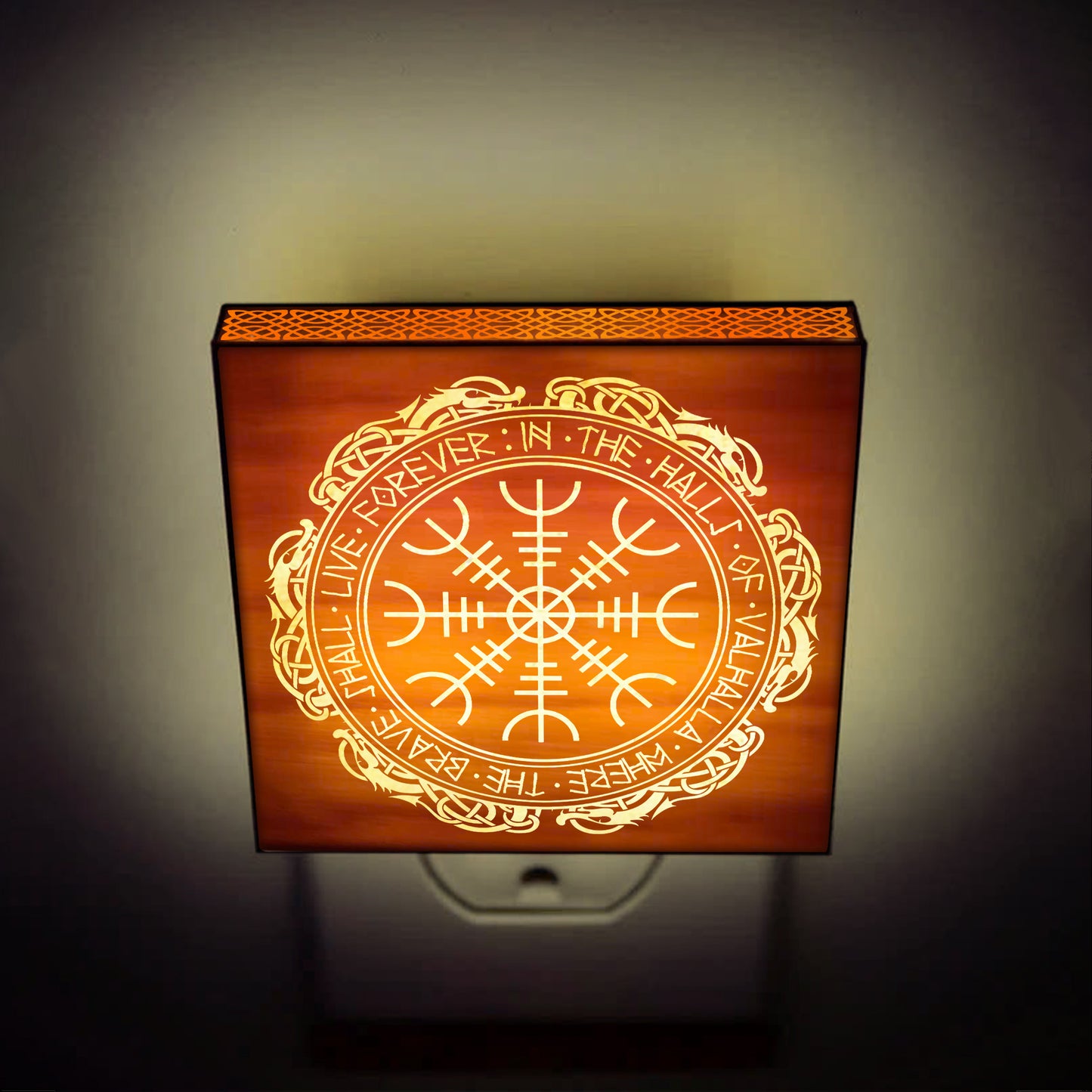 The Brave Shall Live Forever in the Halls of Valhalla, Engraved Wooden LED Night Light - NLVK0001