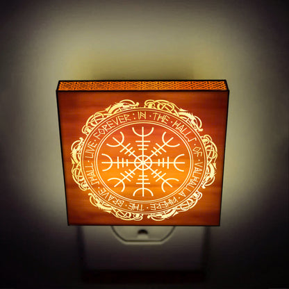 The Brave Shall Live Forever in the Halls of Valhalla, Engraved Wooden LED Night Light - NLVK0001