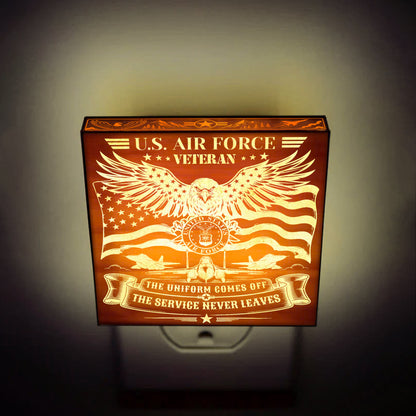 Air Force Veteran | The Uniform Comes Off - The Service Never Leaves | Artistic Engraved Wooden LED Night Light, NLV0033