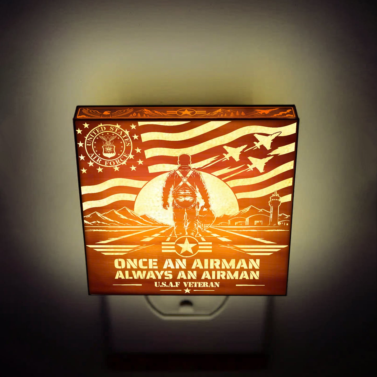 Air Force Veteran | Once an Airman - Always an Airman | Artistic Engraved Wooden LED Night Light, NLV0034