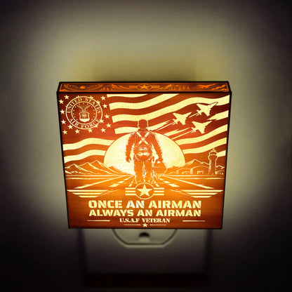 Air Force Veteran | Once an Airman - Always an Airman | Artistic Engraved Wooden LED Night Light, NLV0034