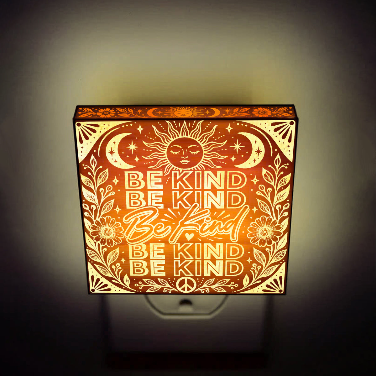 BE KIND, Artistic Engraved Wooden LED Night Light, PH0012