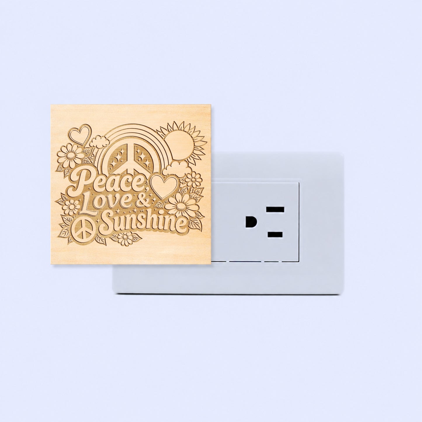 Peace, Love & Sunshine | Artistic Engraved Wooden LED Night Light | HP0001
