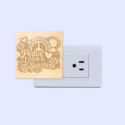 Peace, Love & Sunshine | Artistic Engraved Wooden LED Night Light | HP0001