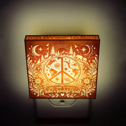 And I Think to Myself What a Wonderful World, Artistic Engraved Wooden LED Night Light, PH0014