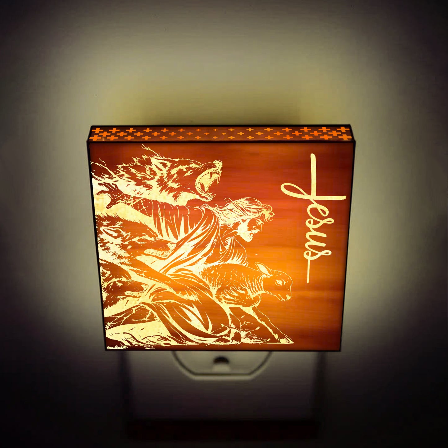 The Good Shepherd Engraved Wooden LED Night Light - NLG0008