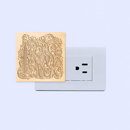Peace, Love & Music | Artistic Engraved Wooden LED Night Light | HP0005