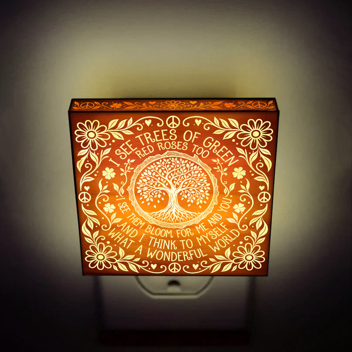 What a Wonderful World, Artistic Engraved Wooden LED Night Light, PH0022