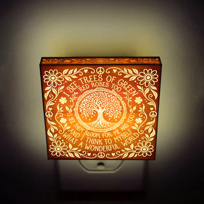 What a Wonderful World, Artistic Engraved Wooden LED Night Light, PH0022
