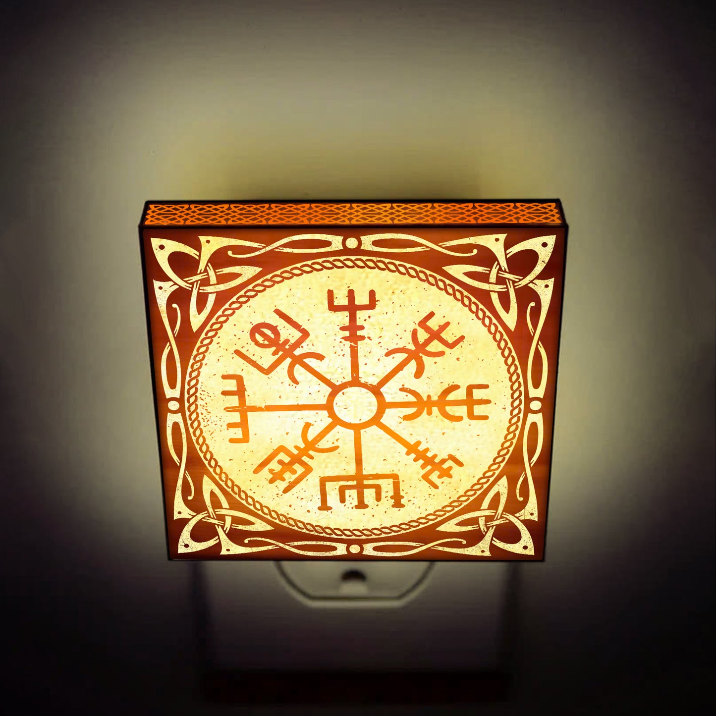Vegvisir Viking Compass Engraved Wooden LED Night Light - NLVK0018