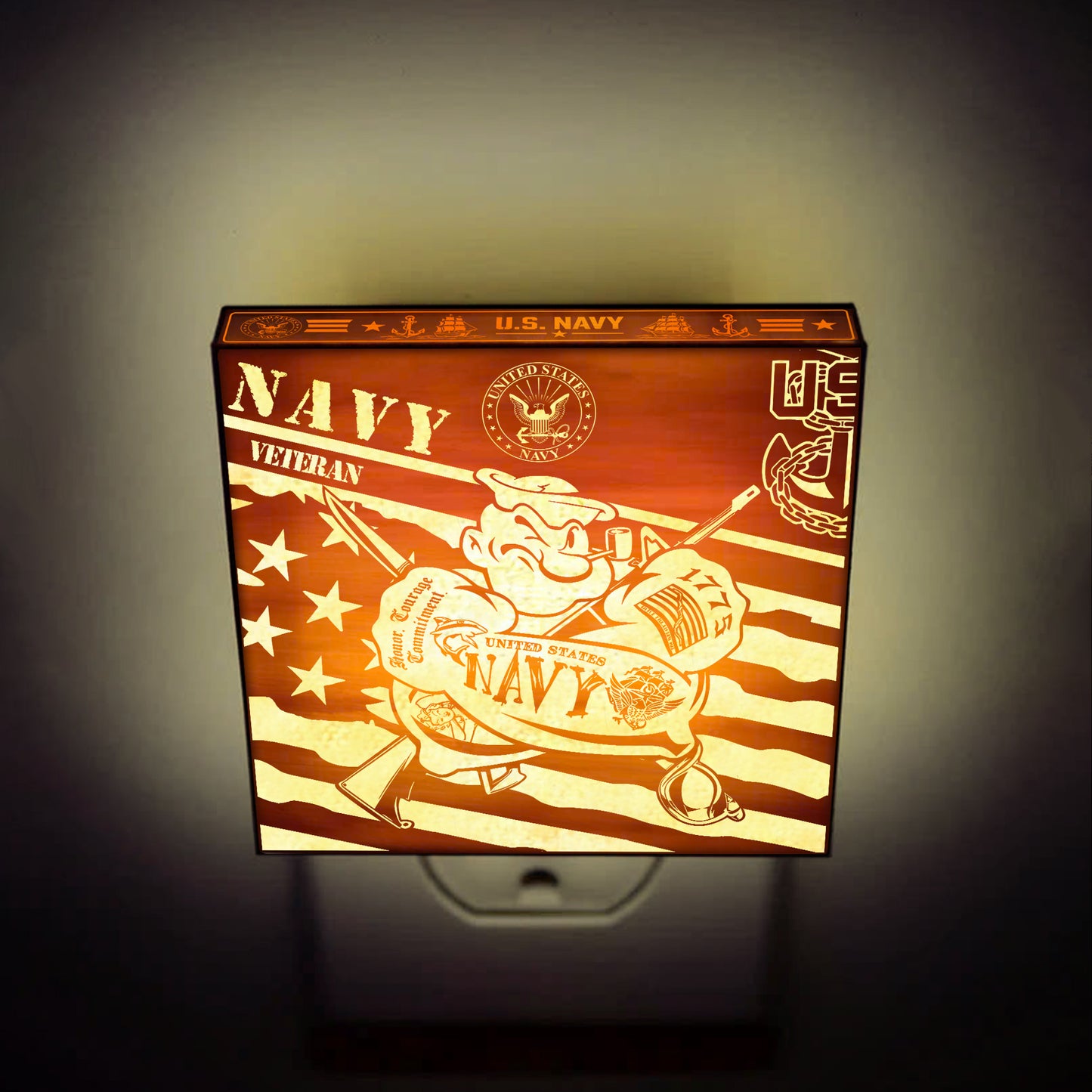 Navy Veteran | Special Edition | Artistic Engraved Wooden LED Night Light, NLV0028