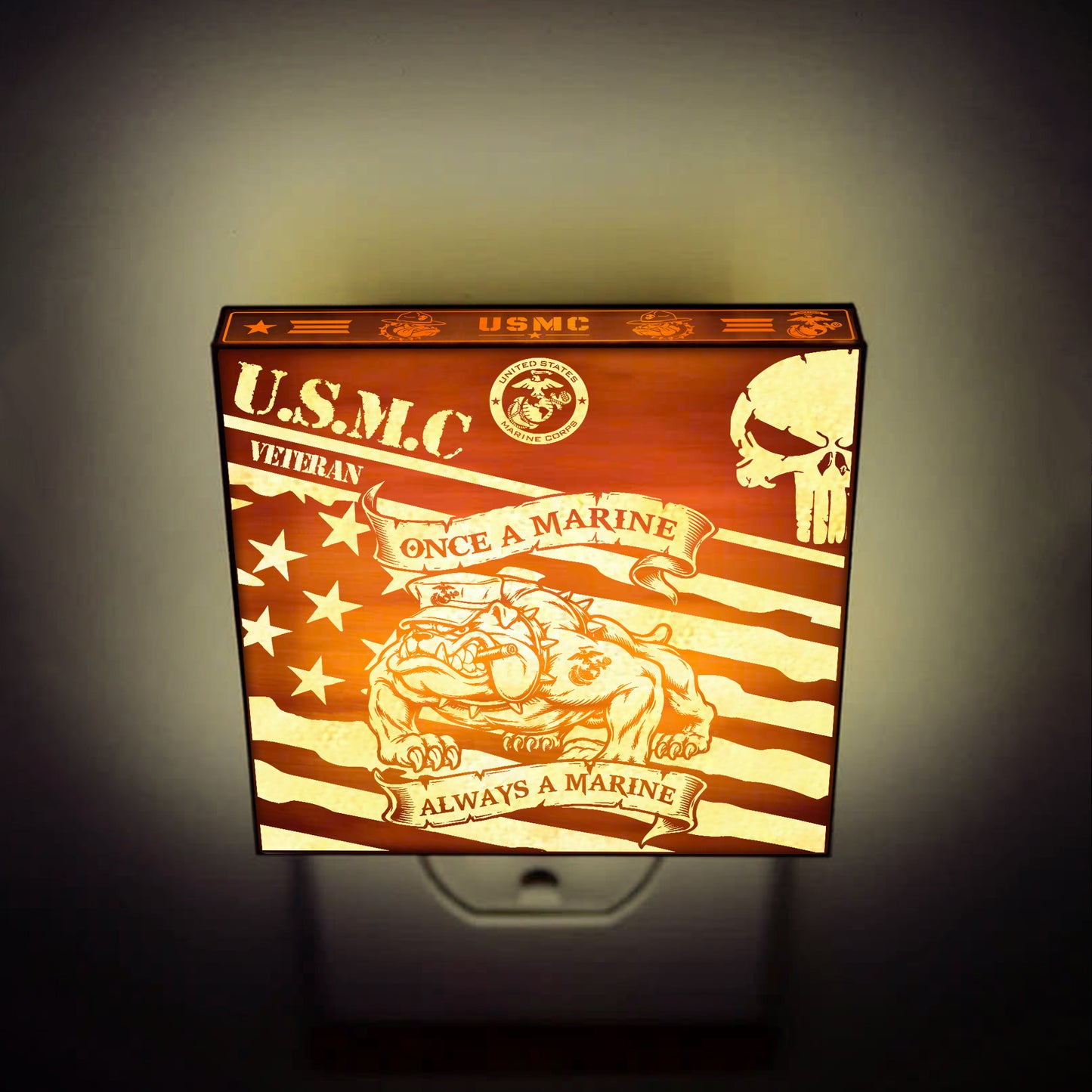 Marine Veteran | Once a Marine - Always a Marine | Artistic Engraved Wooden LED Night Light, NLV0030