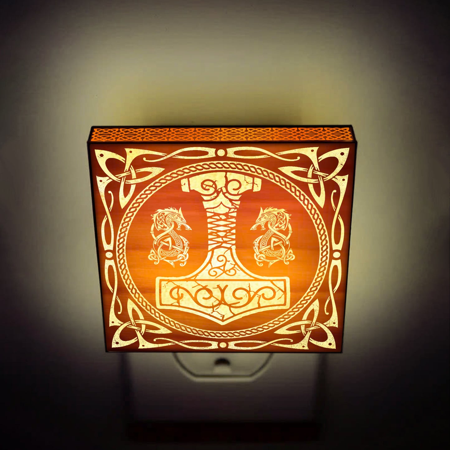 The Legendary Mjölnir Engraved Wooden LED Night Light - NLVK0019