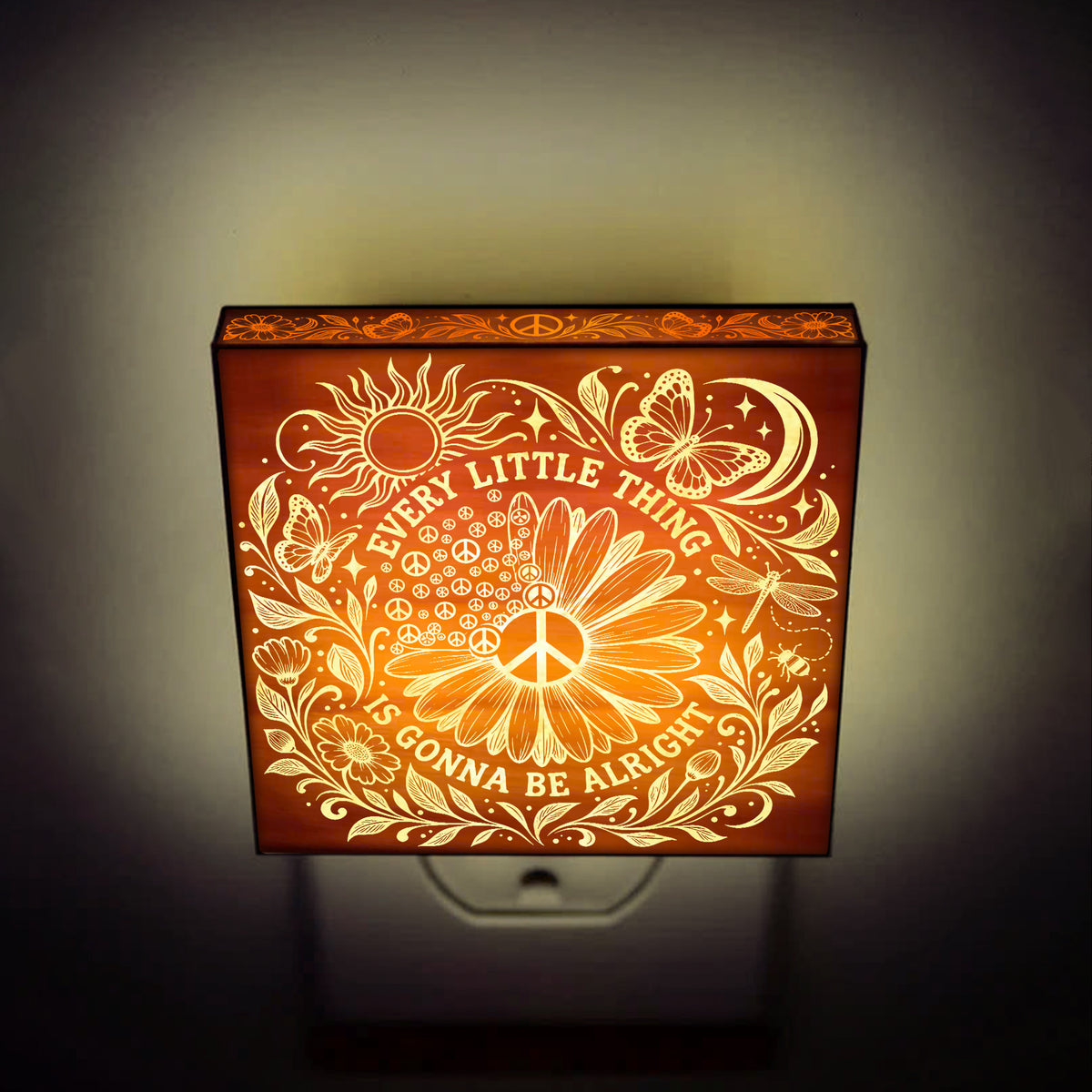 Every Little Thing is Gonna Be Alright, Artistic Engraved Wooden LED Night Light, PH0018